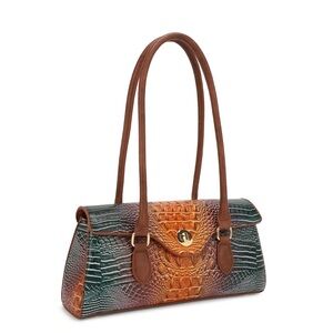 Elegant Brown and Green Crocodile Pattern Handbag
